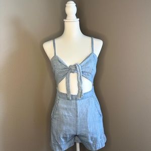 Denim Cut Out Tie Front Romper